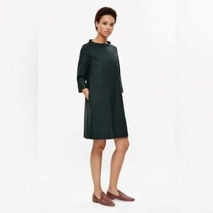 COS Shift Dress Women's 10 Green Wool Blend Funnel Neck Minimalist Chic Mod